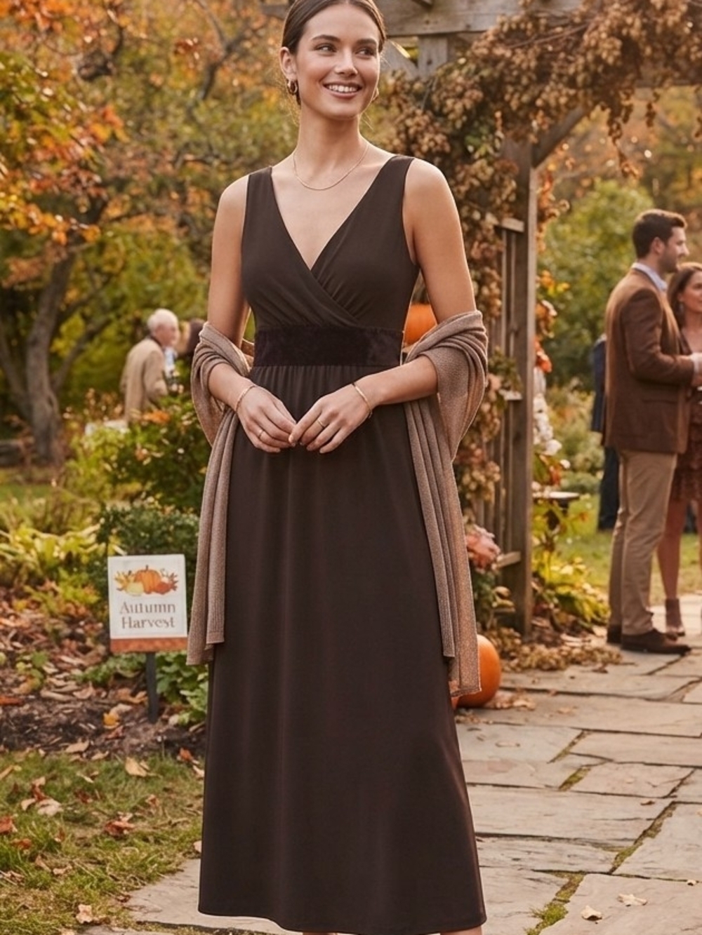 MICHAEL Michael Kors Brown Midi Wrap V-Neck Dress